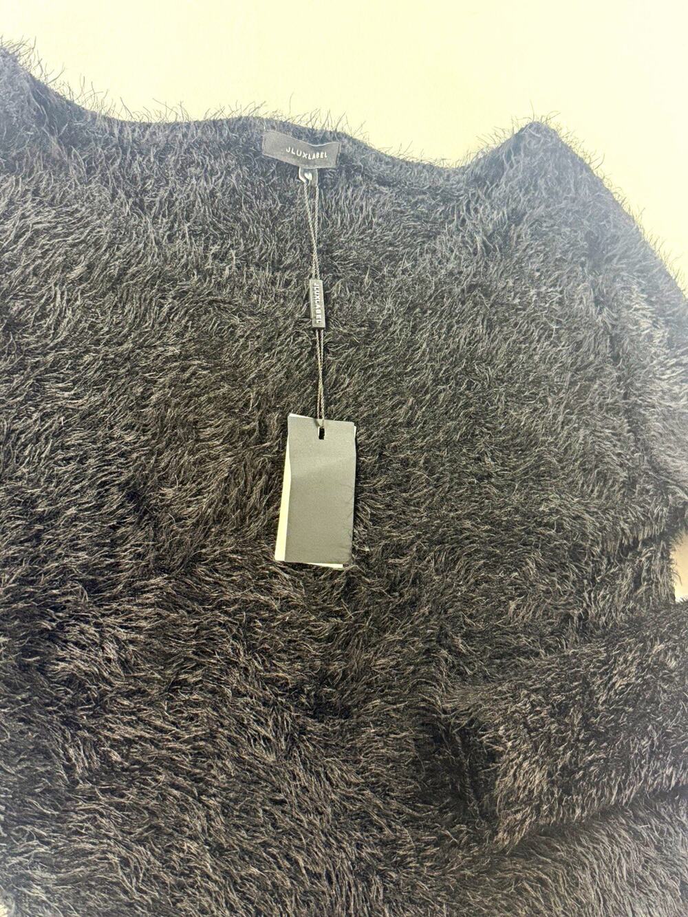 JLUXLABEL M Black Fuzzy Off Shoulder Sweater Asymmetrical NWT